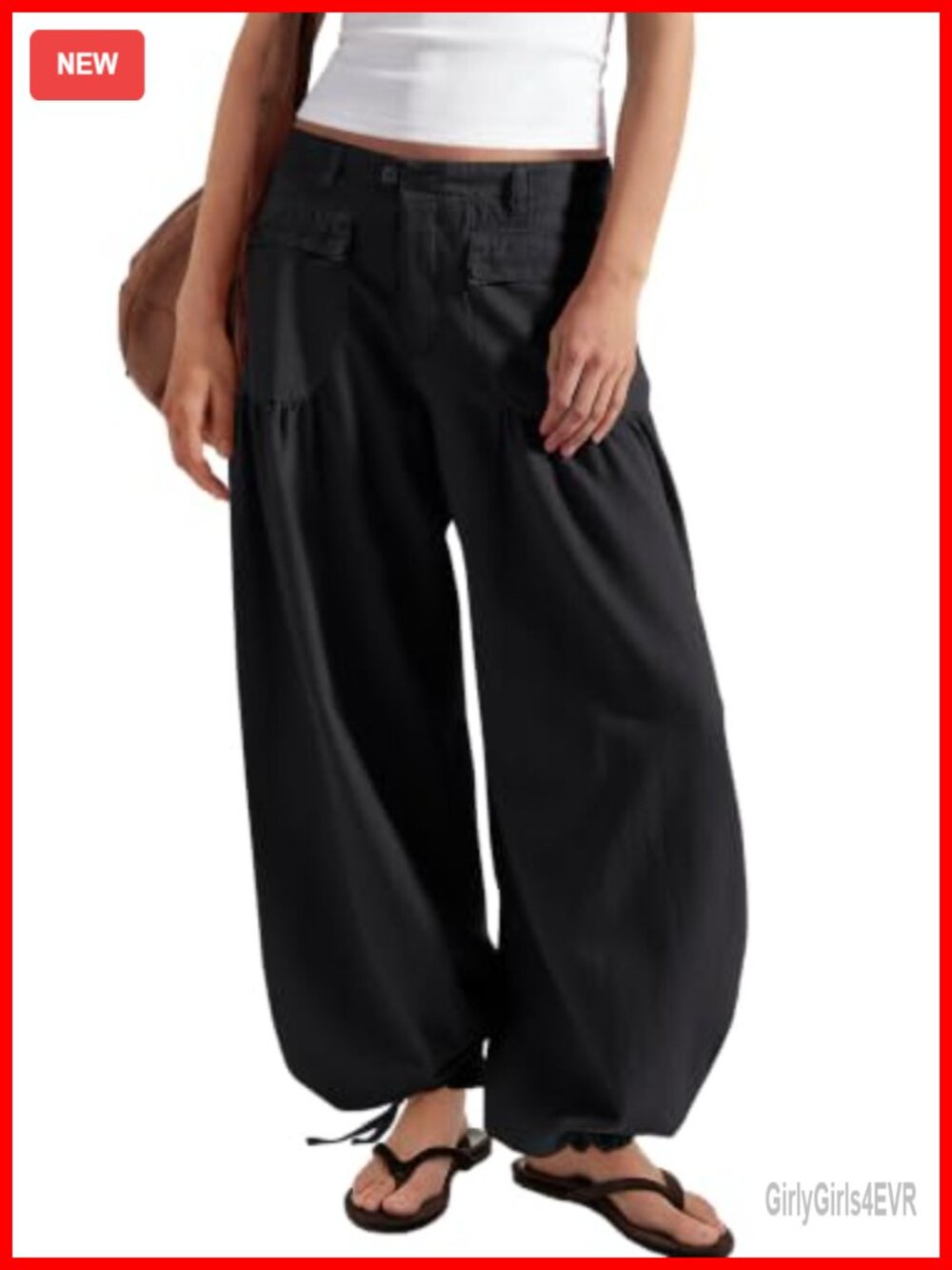 Women's Balloon Pants High Waisted Wide Leg Drawstring Hem Loose Fit Jeans